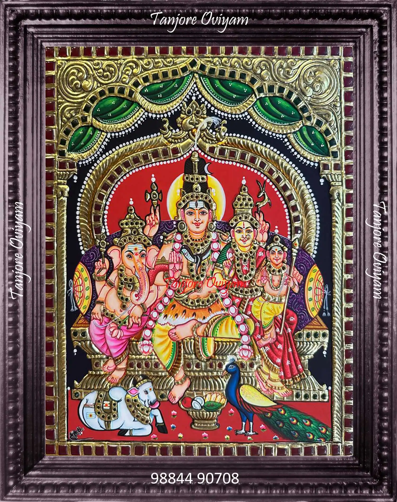 Traditional Shiva Family Painting with Shiva, Parvati, Ganesha, and Murugan